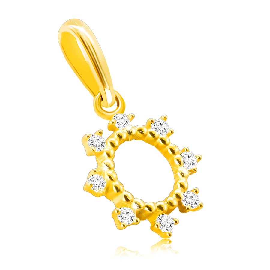 Diamantový prívesok zo žltého 585 zlata - krúžok zdobený drobnými guličkami, číre brilianty 