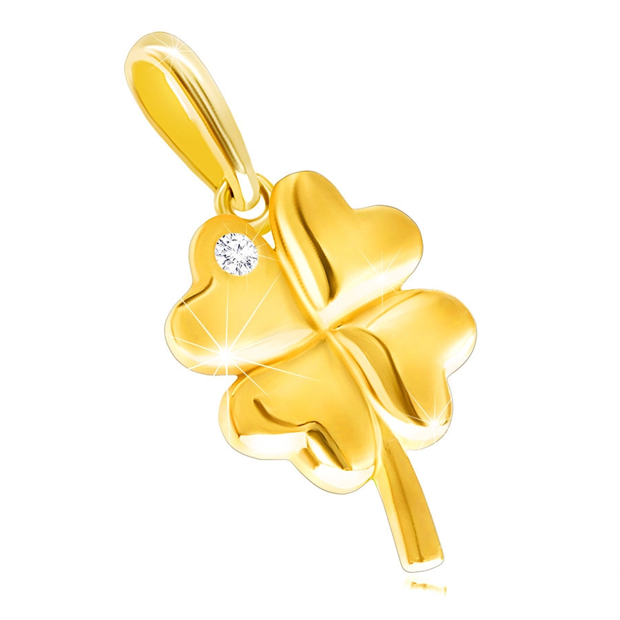 Diamantový prívesok zo žltého 14K zlata - štvorlístok s ligotavým briliantom