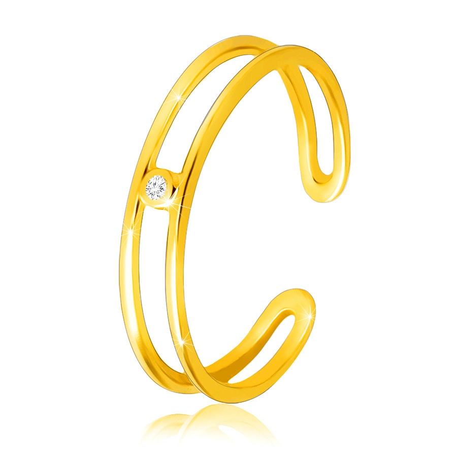 Diamantový prsteň zo žltého 14K zlata - tenké otvorené ramená, číry briliant - Veľkosť: 49 mm
