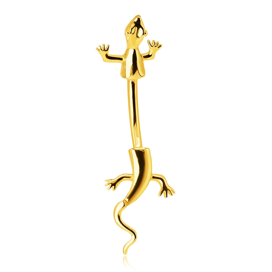 Zlatý 375 piercing do pupku - plaziaca sa jašterica s pohyblivým chvostom
