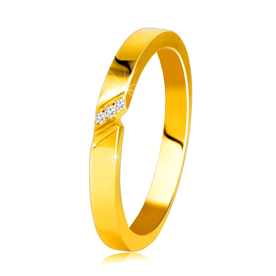Obrúčka v žltom 14K zlate - prsteň s jemným zárezom a zirkónovou líniou - Veľkosť: 58 mm