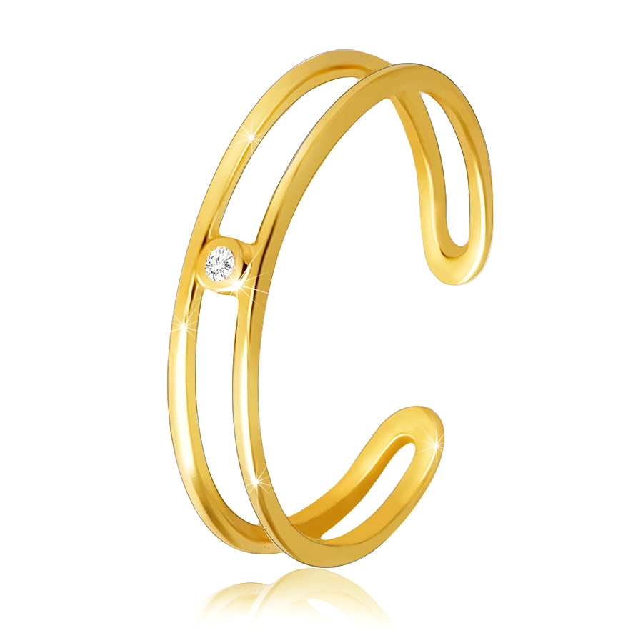 Zlatý 14K prsteň - otvorená línia ramien, zdobený zirkónikom - Veľkosť: 52 mm