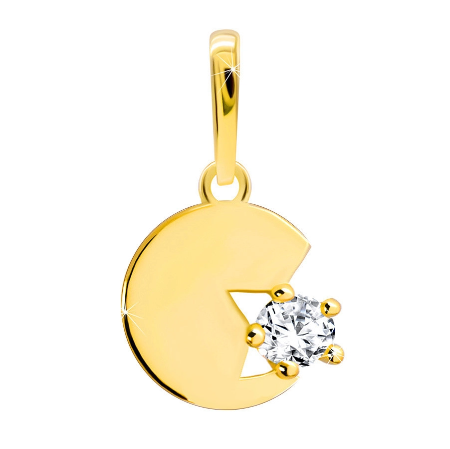 Zlatý 9K prívesok v žltom prevedení, plochý kruh s neúplným hviezdičkovým výrezom a okrúhlym zirkónom