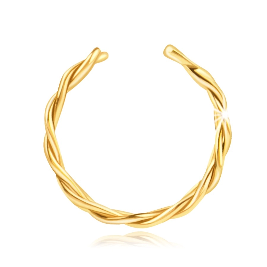 Piercing v žltom 585 zlate - dvojitý krúžok do ucha so vzorom zapleteného lanka