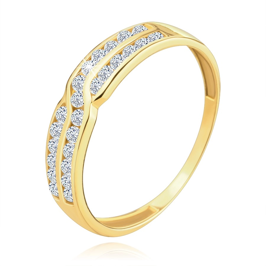 Zlatý prsteň 585 - zdvojený rad okrúhlych zirkónov - Veľkosť: 52 mm