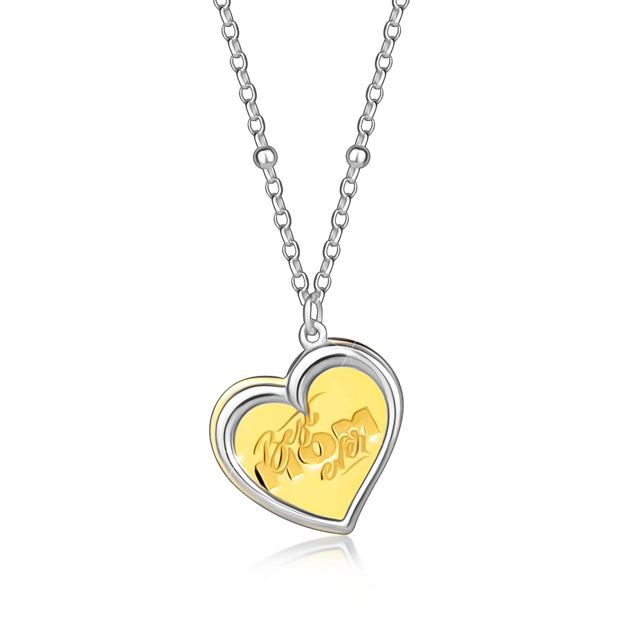 Strieborný 925 náhrdelník - kontúra srdca, zlatá farba, \