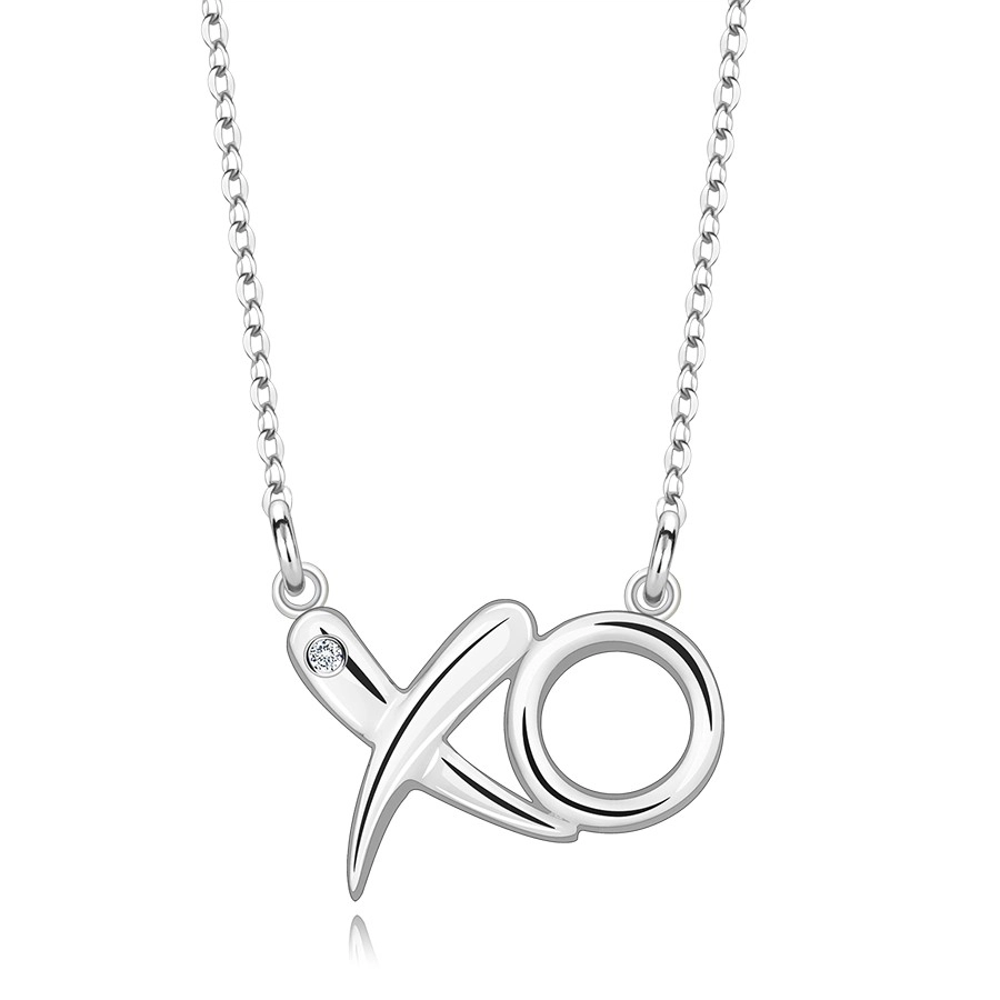 Strieborný 925 náhrdelník - číry briliant, lesklé písmená X a O