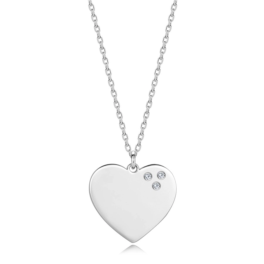 Briliantový náhrdelník v striebre 925 - ploché srdce, tri číre diamanty