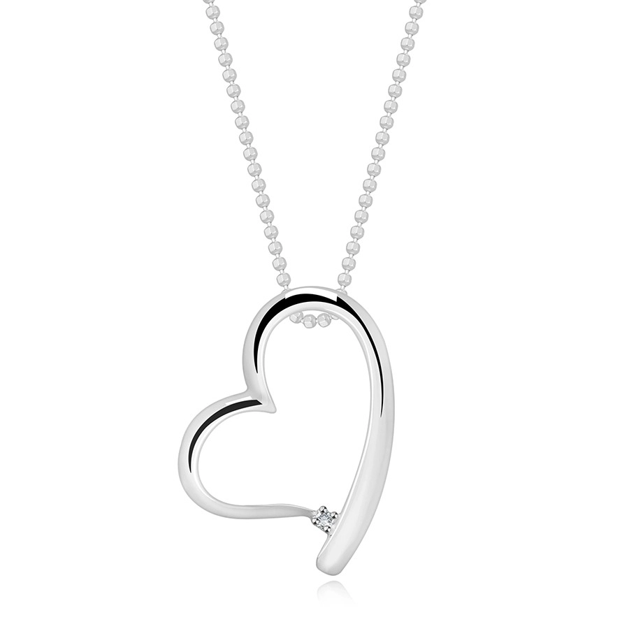 Strieborný 925 náhrdelník - číry briliant, nepravidelné srdce, guličková retiazka