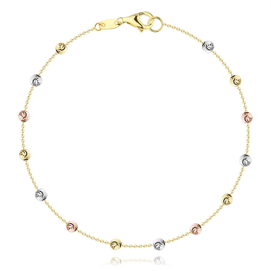 Náramok z kombinovaného 14K zlata - guličky v bielom, ružovom a žltom zlate, oblúky
