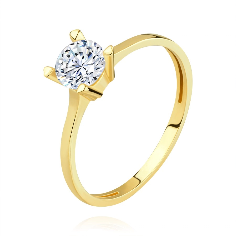 Zlatý prsteň zo žltého 14K zlata - výraznejší vystupujúci okrúhly zirkón - Veľkosť: 54 mm