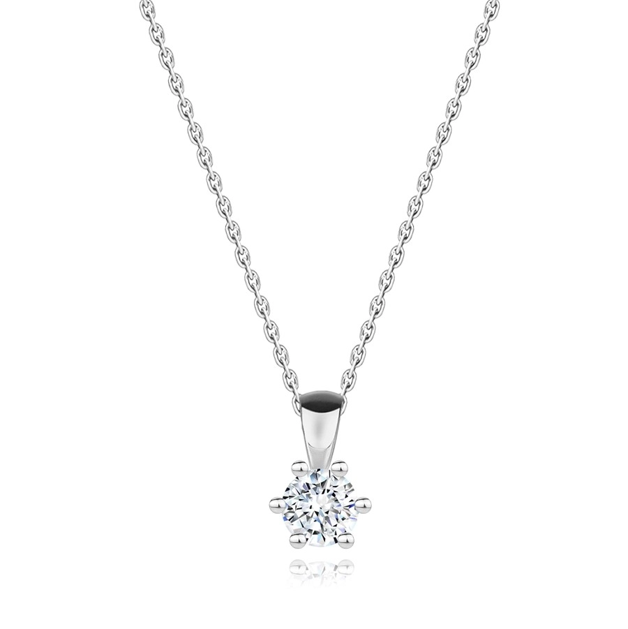 Briliantový náhrdelník z bieleho 14K zlata - okrúhly diamant v šesťcípom kotlíku