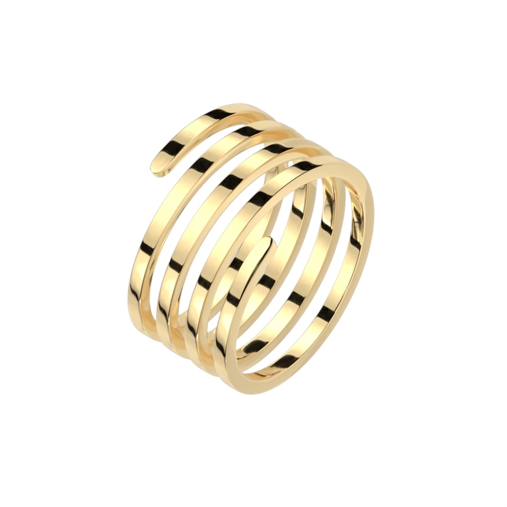 Špirálovito zatočený prsteň z ocele 316L - štvorité rameno, zlatá farba - Veľkosť: 54 mm