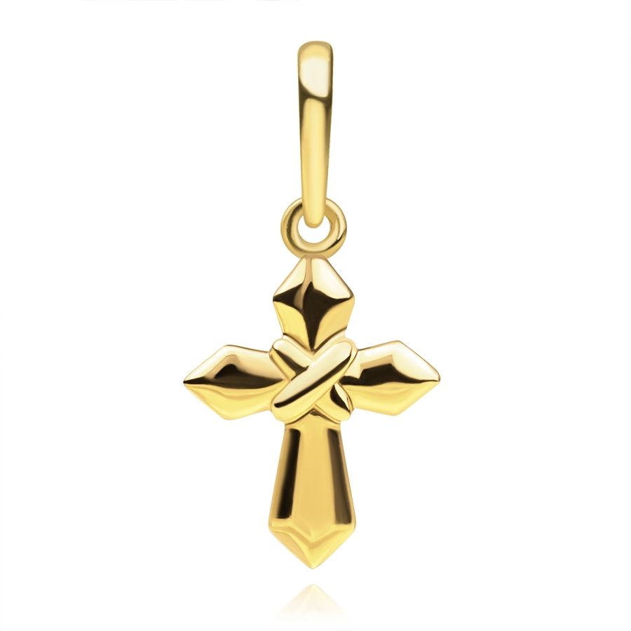 Prívesok v žltom 14K zlate - kríž so skosenými trojuholníkovými ramenami, vzor X