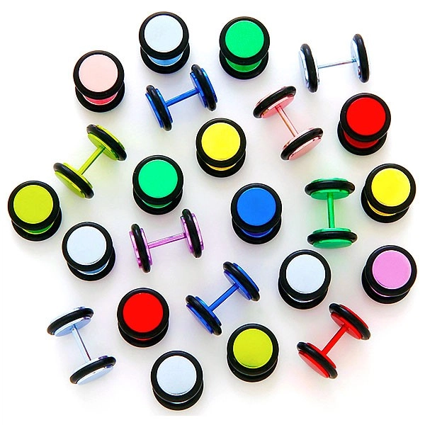 Neónový falošný plug anodizovaný s gumičkami - Farba piercing: Modrá