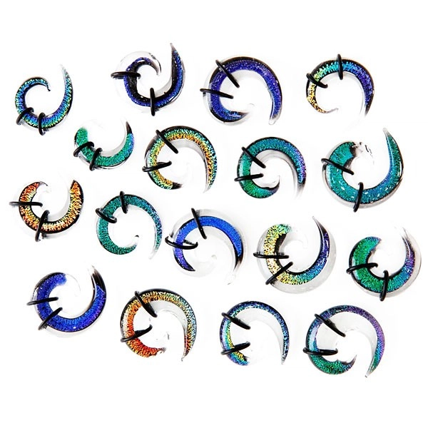 Expander do ucha - viacfarebná sklenená špirálka, gumičky - Hrúbka: 5,5 mm, Farba piercing: Číra - Modrá