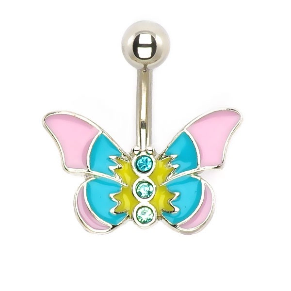 Piercing do brucha - pastelový motýľ so zirkónmi
