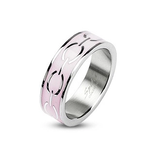 Oceľový prstienok - ružový stred, krúžky - Veľkosť: 51 mm