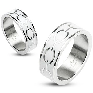 Oceľový prsteň - biely stred s elipsami - Veľkosť: 65 mm