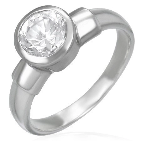 Oceľový snubný prsteň s veľkým zirkónovým očkom v kovovej objímke - Veľkosť: 59 mm