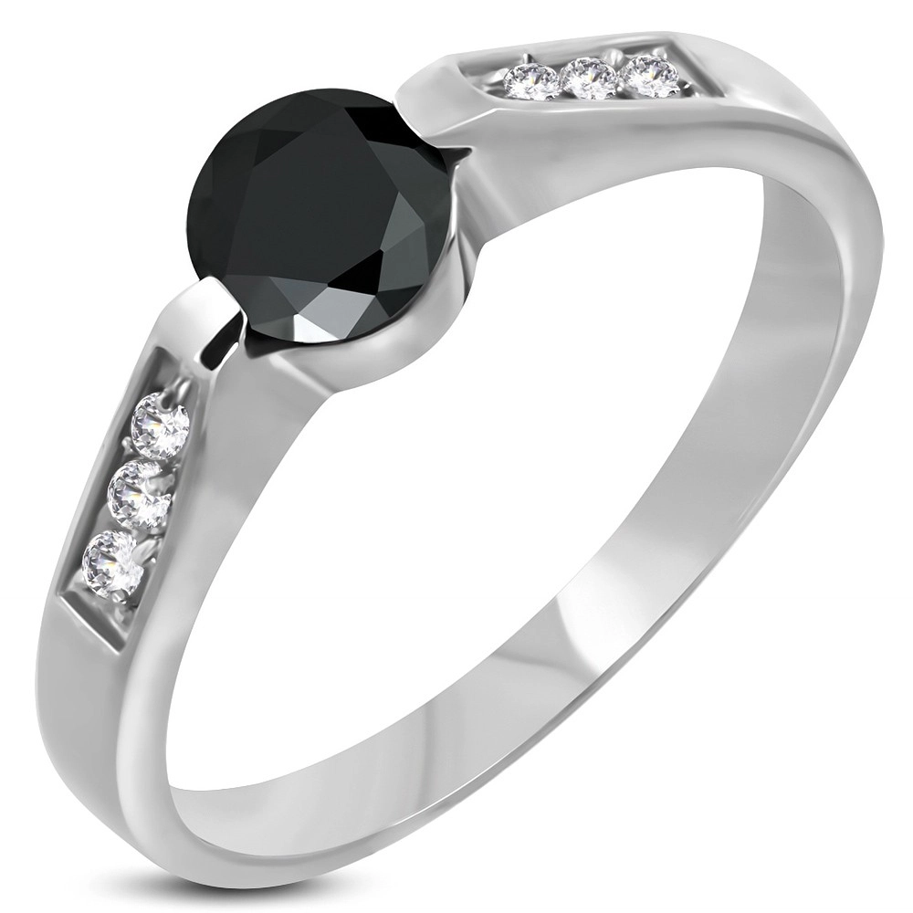 Oceľový zásnubný prsteň s čiernym očkom - Veľkosť: 55 mm