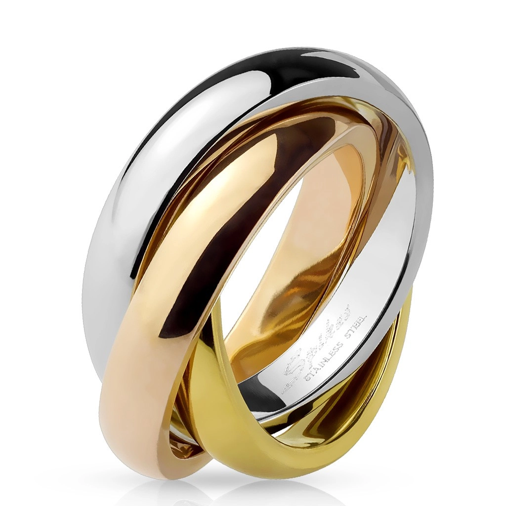 Trojitý prsteň z ocele - trojfarebná kombinácia - Veľkosť: 56 mm