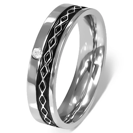 Prsteň z chirurgickej ocele - Keltský dizajn, číry zirkón - Veľkosť: 52 mm