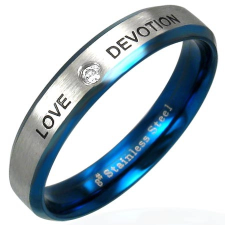 Oceľový prsteň LOVE DEVOTION so zirkónom - Veľkosť: 57 mm