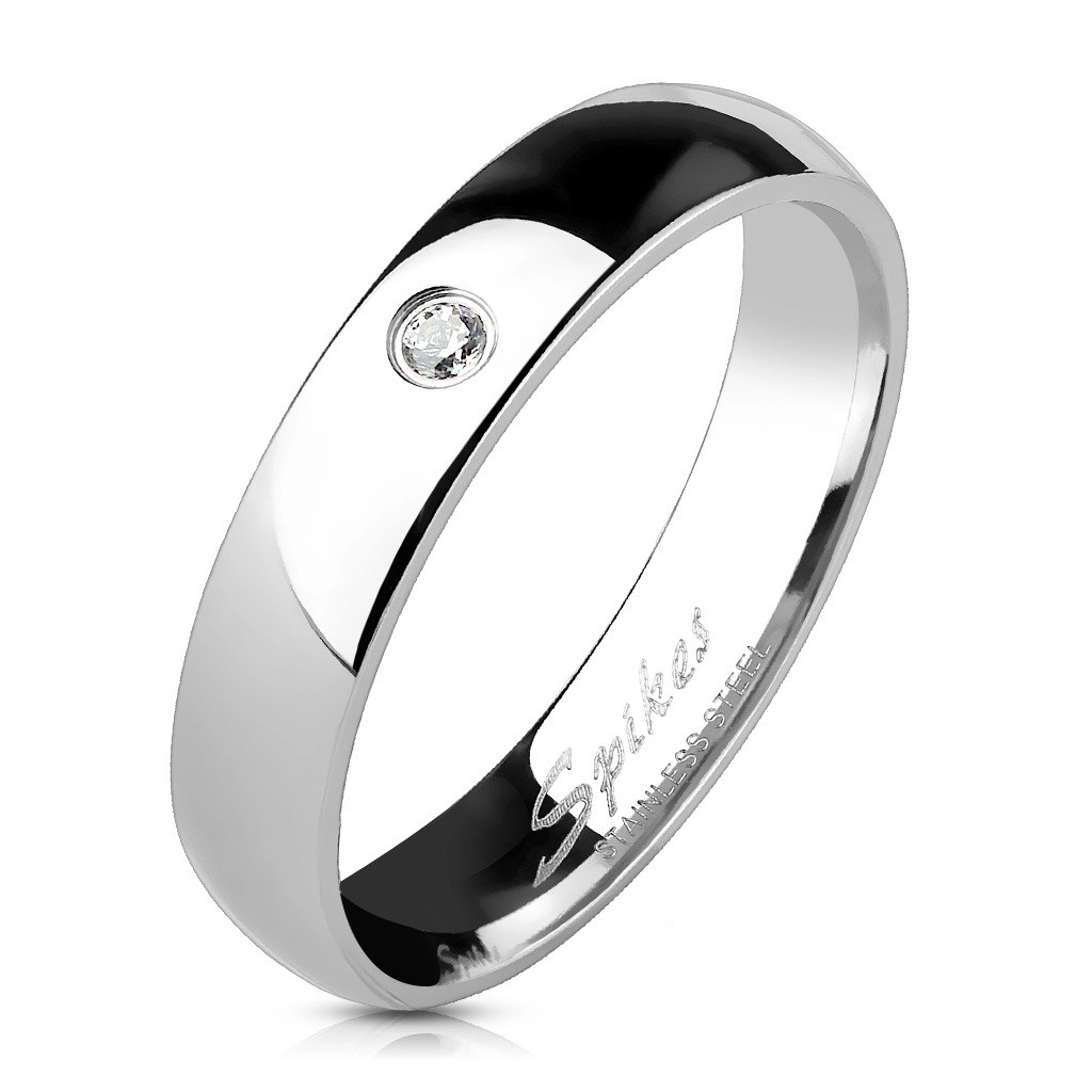 Oceľový lesklý prsteň - číry zirkón, 4 mm - Veľkosť: 55 mm