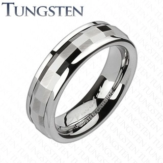 Tungstenový prsteň - ozdobný stredový pás s obdĺžnikmi - Veľkosť: 57 mm, Šírka: 8 mm