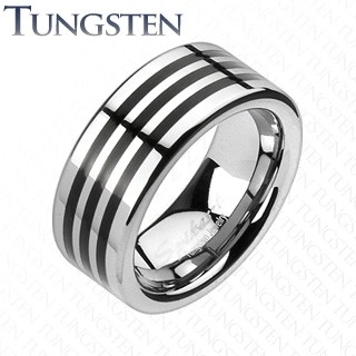 Tungstenový prsteň s troma čiernymi pásikmi po obvode - Veľkosť: 67 mm
