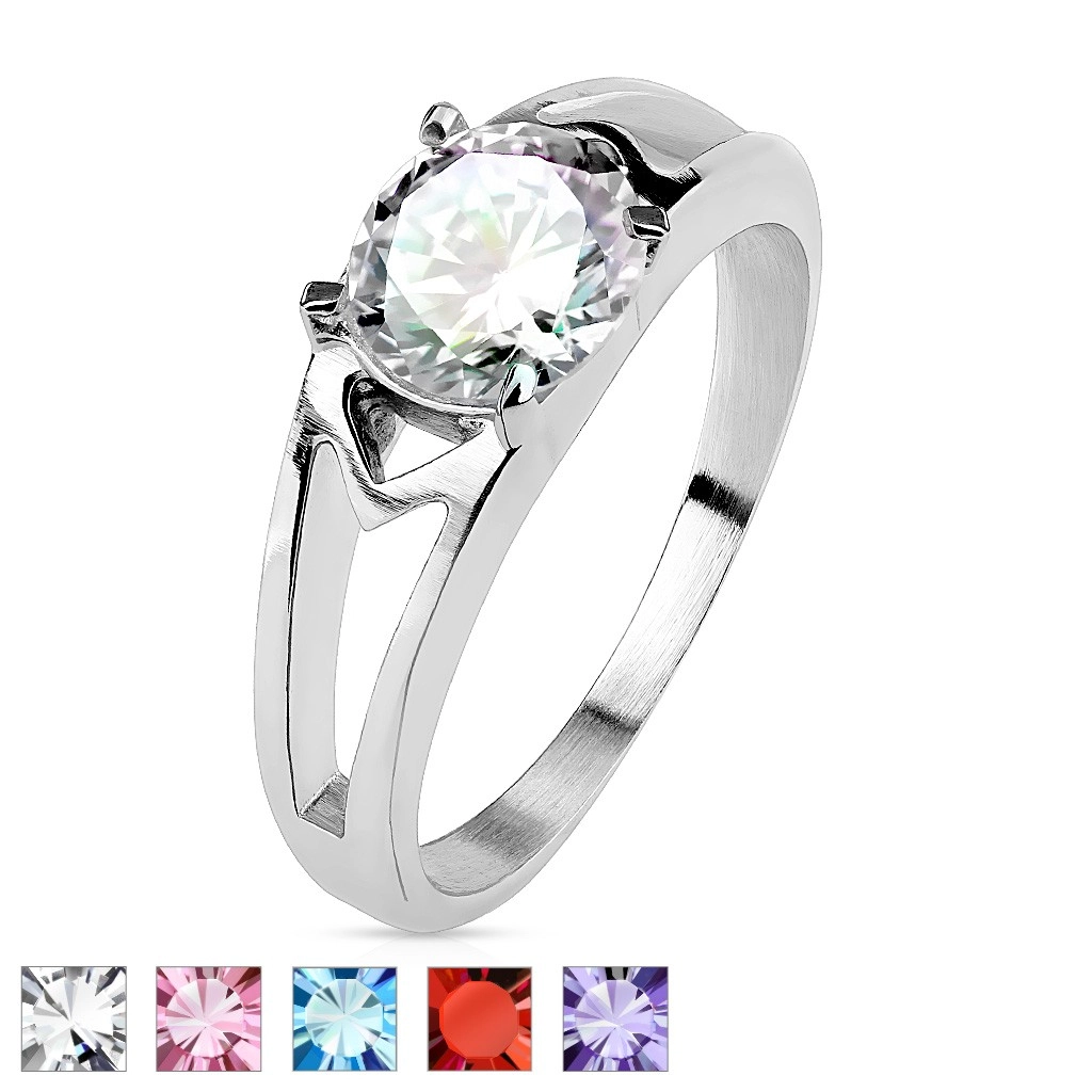 Oceľový prsteň s ozdobnými výrezmi a zirkónom - Veľkosť: 57 mm, Farba: Číra