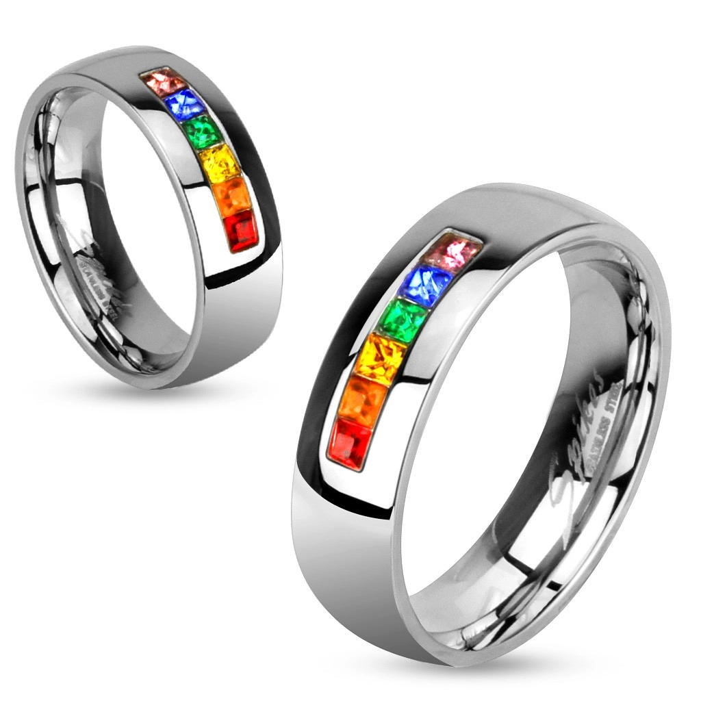 Oceľový prsteň s rôznofarebnými zirkónmi - Veľkosť: 65 mm