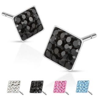 Oceľové náušničky - štvorčeky so vsadenými zirkónmi, 6 mm - Farba: Čierna
