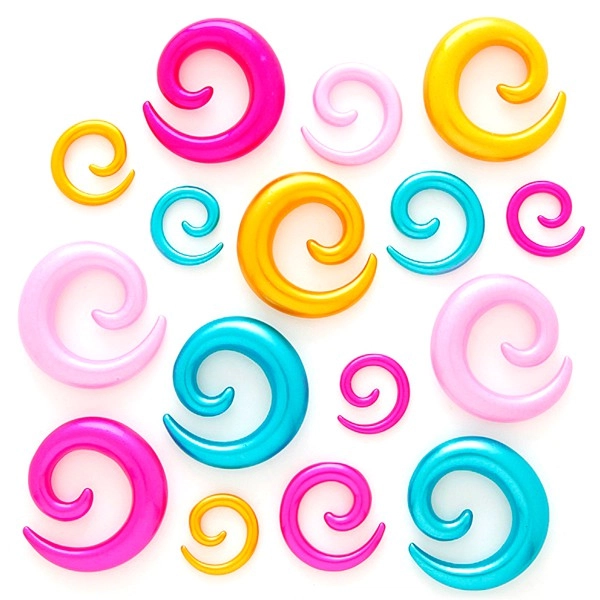 Expander do ucha - rôznofarebné lesklé špirály - Hrúbka: 7 mm, Farba piercing: Ružová Pink