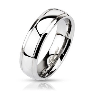 Oceľový prsteň - obruč s dvomi vygravírovanými pásmi - Veľkosť: 62 mm