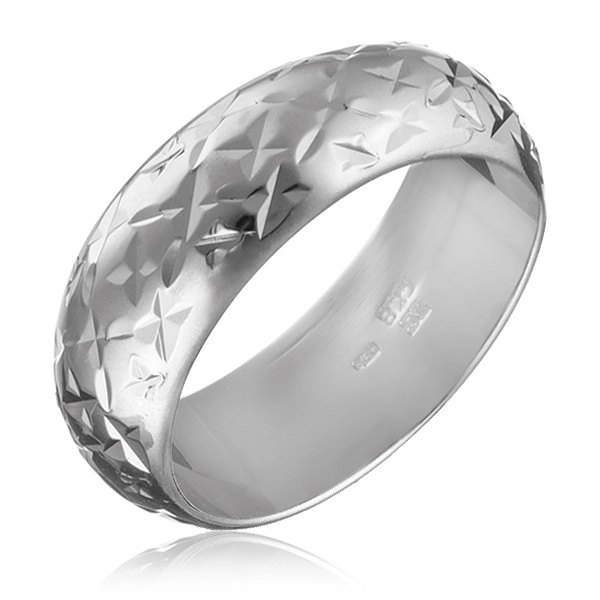 Strieborný lesklý prsteň 925 - gravírované hviezdičky - Veľkosť: 57 mm
