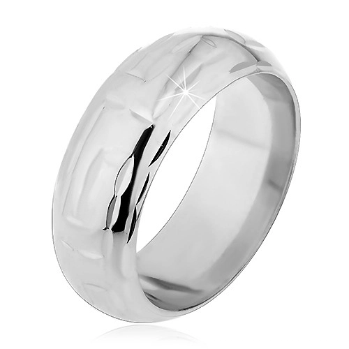 Strieborný prsteň 925 - zárezy v tvare L tvoriace labyrint - Veľkosť: 64 mm