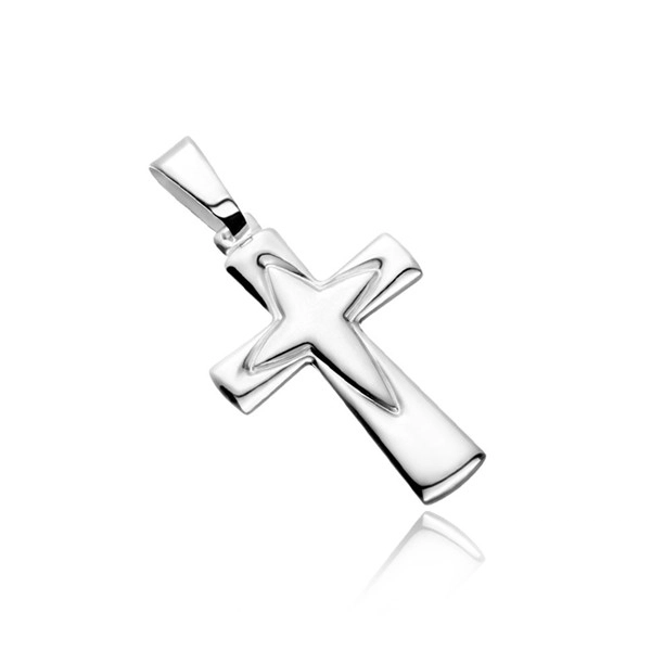 Strieborný prívesok 925 - kríž s obrysom špicatého kríža uprostred