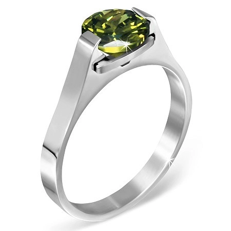Oceľový prsteň - zelený mesačný kameň \