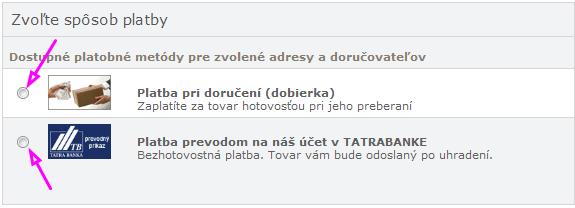 Výber spôsobu platby Šperky Eshop