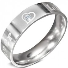 Oceľový prsteň - nápis FOREVER LOVE a zirkón, 6 mm