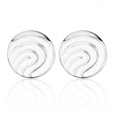 Oceľové náušnice - biele kruhy s lesklými vlnkami