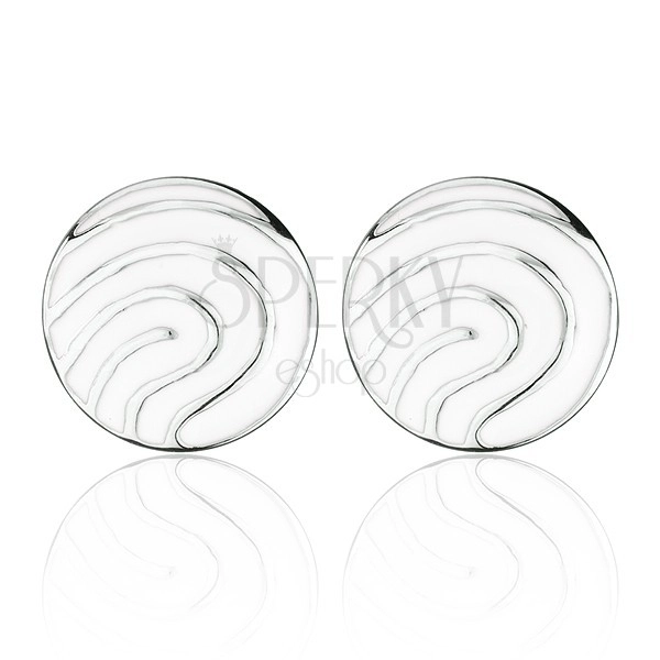 Oceľové náušnice - biele kruhy s lesklými vlnkami