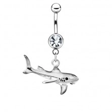 Oceľový piercing do bruška - žralok s patinou