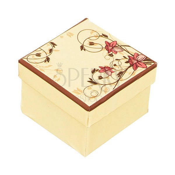 Darčeková krabička na prsteň - svetložltá s ružovým narcisom