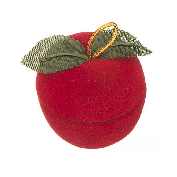 Zamatová krabička na prsteň - jablko s lístkami