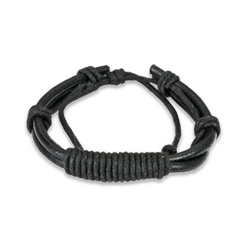 E-shop Šperky Eshop - Čierny kožený náramok - oblé previazané šnúrky AB38.03