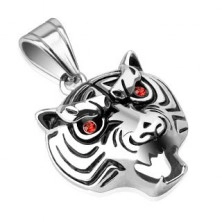 Oceľový prívesok - lesklá hlava tigra s červenými očami