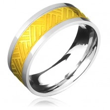 Oceľový prsteň - zlato-striebornej farby s pruhovaným pleteným vzorom
